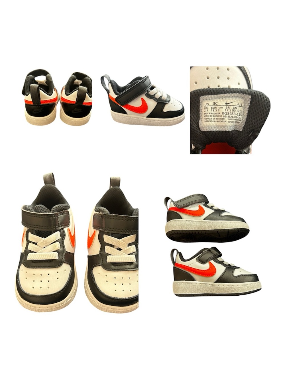 Nike Kids Black White Sneakers with Orange Swoosh